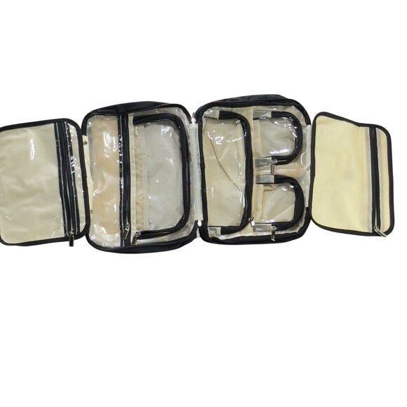 Findcozy Black Quilted Nylon Toiletry Bag Multiple Zipper Compartments Handles - Picture 11 of 14